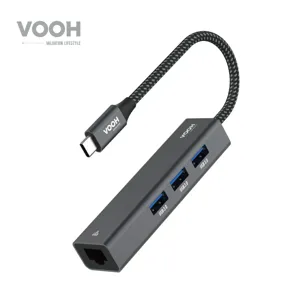VOOH USB 3.1 3포트 + RJ45 C타입 기가랜 USB C허브 노트북 MAC