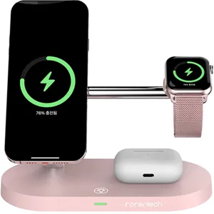 로랜텍 아이폰 애플워치 에어팟 맥세이프 고속 무선충전기, 핑크, 1개