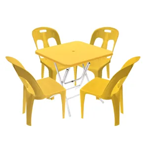 플라스틱테이블 야외테이블 편의점 포장마차 간이 접이식 테이블 의자 세트, 옐로우